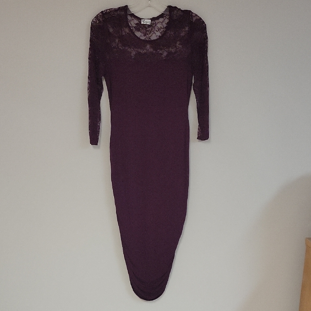 Thyme Maternity Purple Ribbed Long Sleeve Cocktail Dress